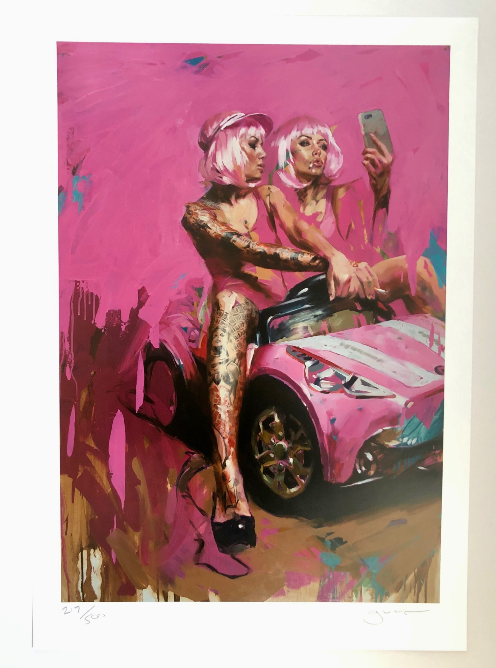 Pink car selfie chris guest signed print