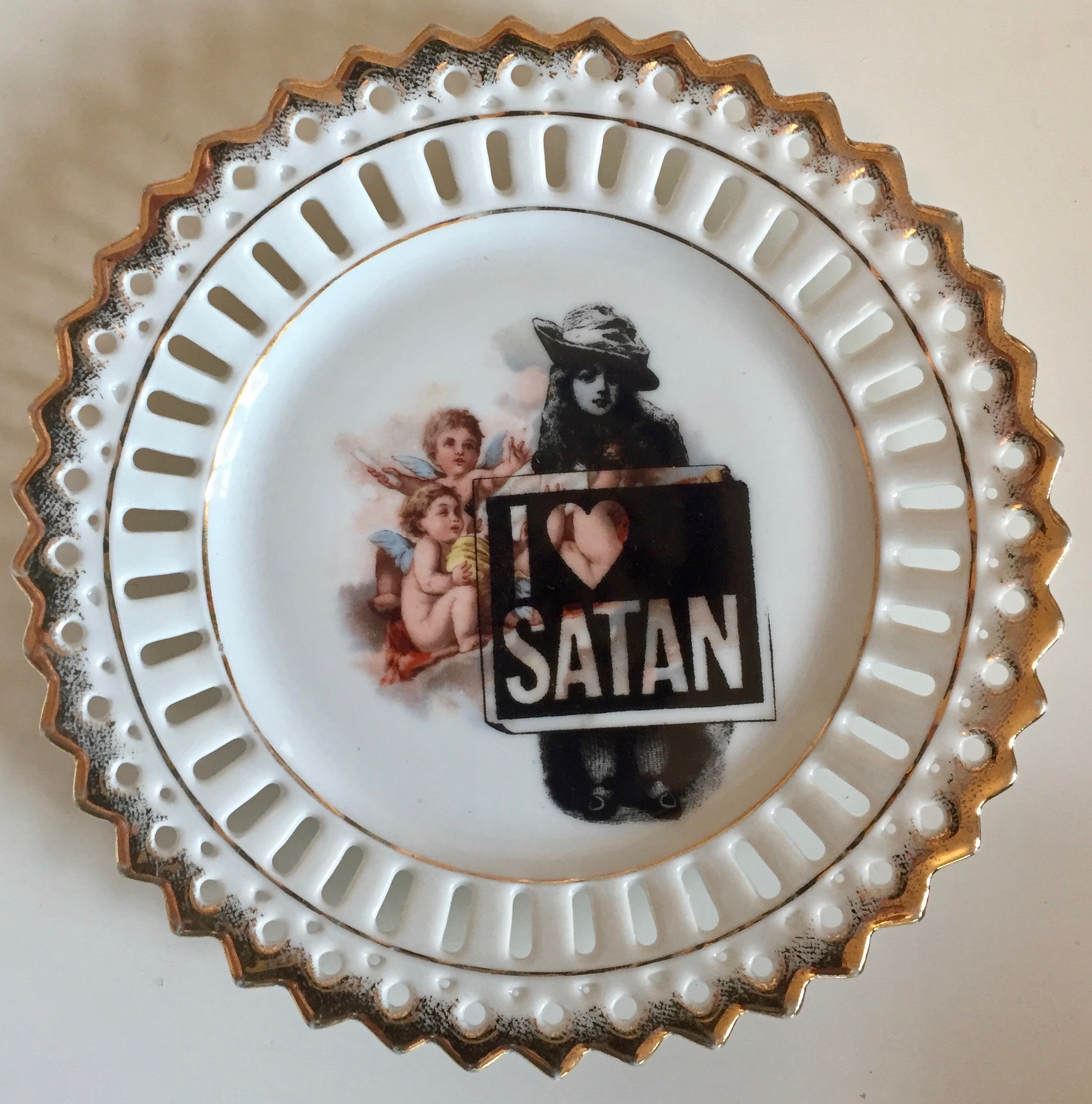 carrie reichardt i love satan vintage ceramic plate
